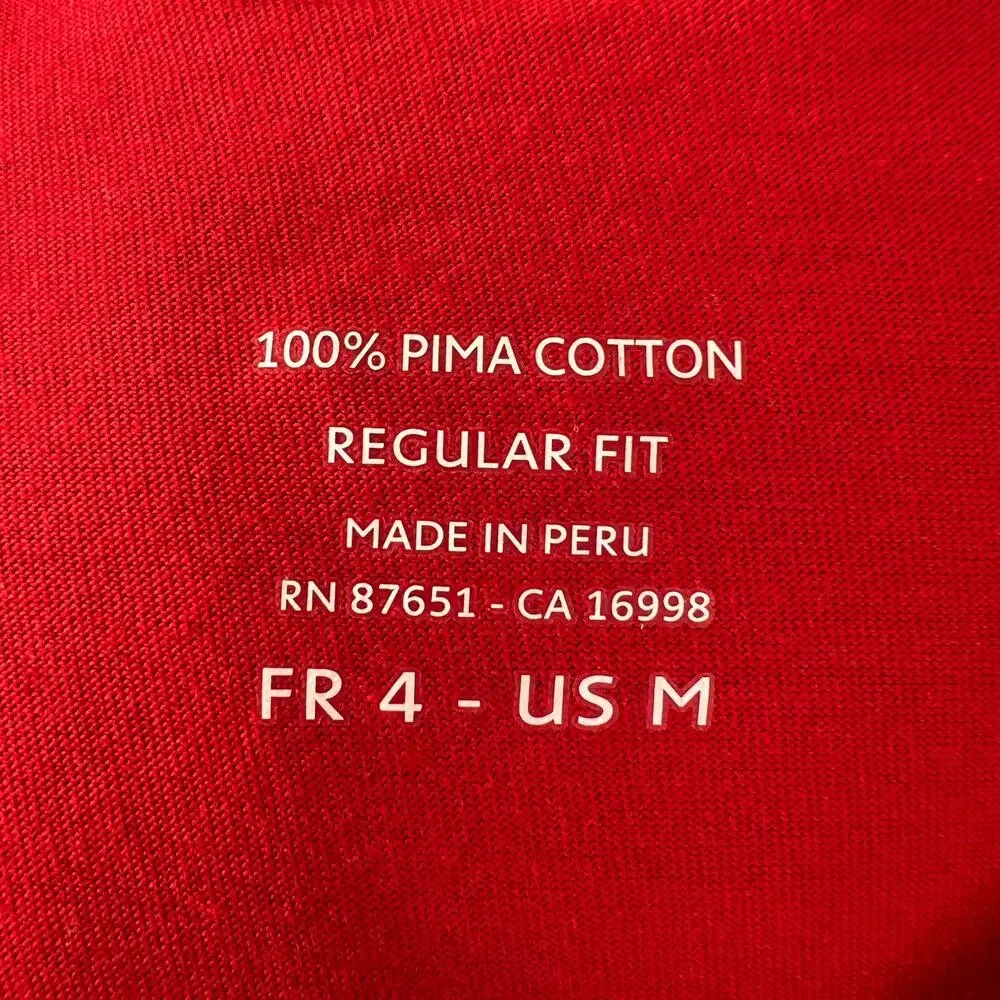 LACOSTE Red Pima Cotton V-Neckline Short Sleeve Embroidered Logo T-Shirt Size M